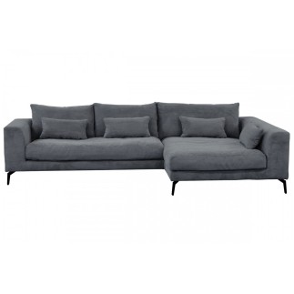 Canapé d'angle en velours cotelé Luxe gris foncé BERLINO, 5 places, angle droit (vu de face)