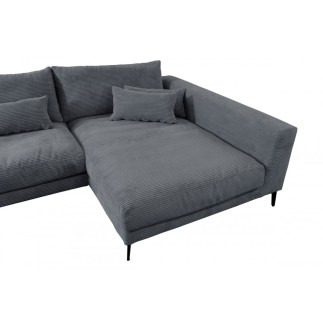 Canapé d'angle en velours cotelé Luxe gris foncé BERLINO, 5 places, angle droit (vu de face)
