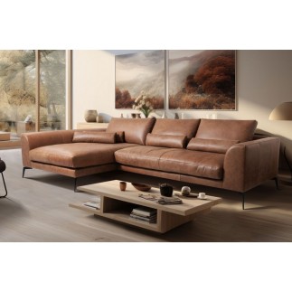 Canapé d'angle BERRY 100% TOUT cuir italien de prestige, marron, angle gauche, 5 places