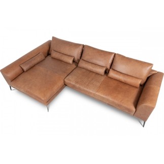 Canapé d'angle BERRY 100% TOUT cuir italien de prestige, marron, angle gauche