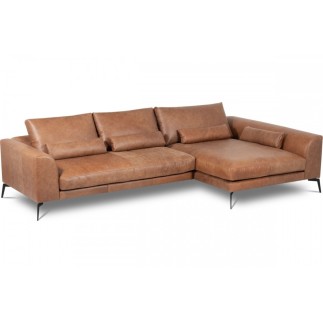 Canapé d'angle BERRY en 100% TOUT cuir italien de prestige, marron, angle droit