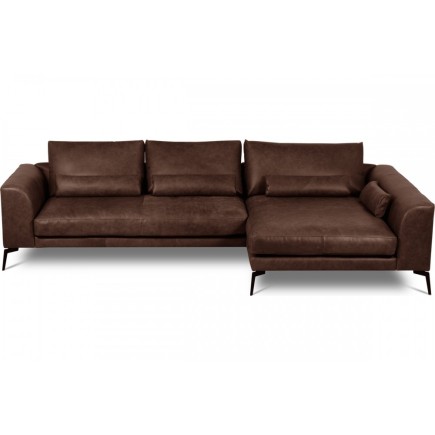 Canapé d'angle BERRY en 100% TOUT cuir italien de prestige, chocolat, angle droit