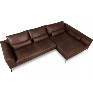 Canapé d'angle BERRY en 100% TOUT cuir italien de prestige, chocolat, angle droit