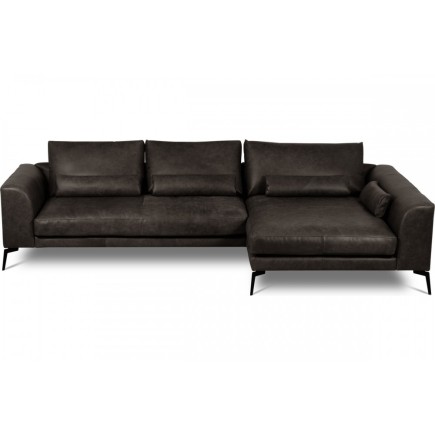 Canapé d'angle BERRY en 100% TOUT cuir italien de prestige, noir, angle droit