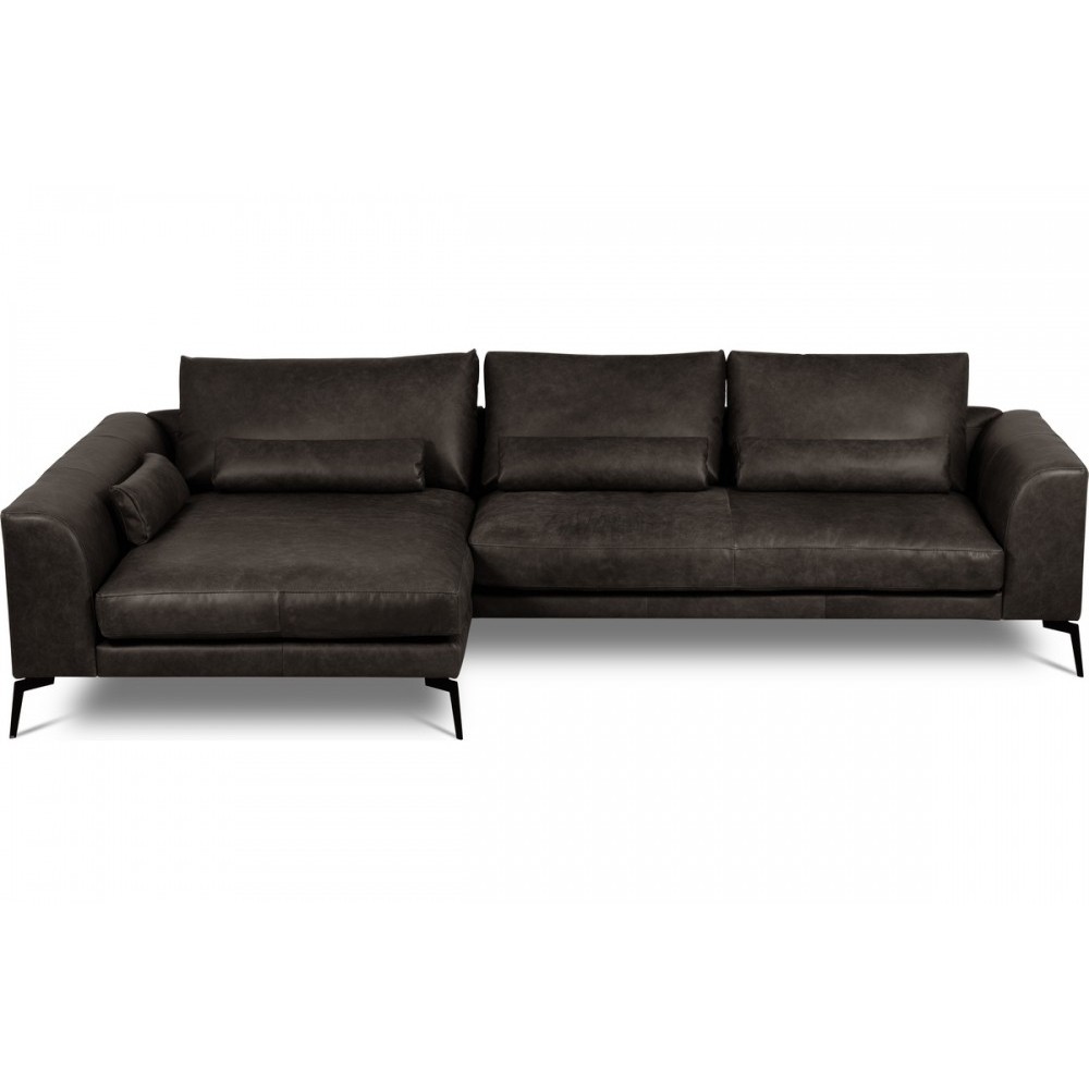 Canapé d'angle BERRY 100% TOUT cuir italien de prestige, noir, angle gauche, 5 places