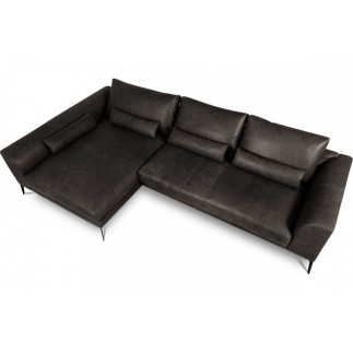 Canapé d'angle BERRY 100% TOUT cuir italien de prestige, noir, angle gauche