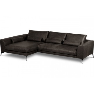 Canapé d'angle BERRY 100% TOUT cuir italien de prestige, noir, angle gauche