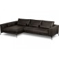 Canapé d'angle BERRY 100% TOUT cuir italien de prestige, noir, angle gauche, 5 places
