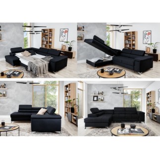 - Canapé d'angle convertible - ERNEST - en tissu luxe 5 places, gris, angle gauche (vu de face)
