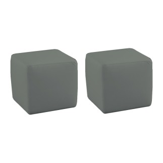 Ensemble de 2 poufs carrés en cuir, gris clair.