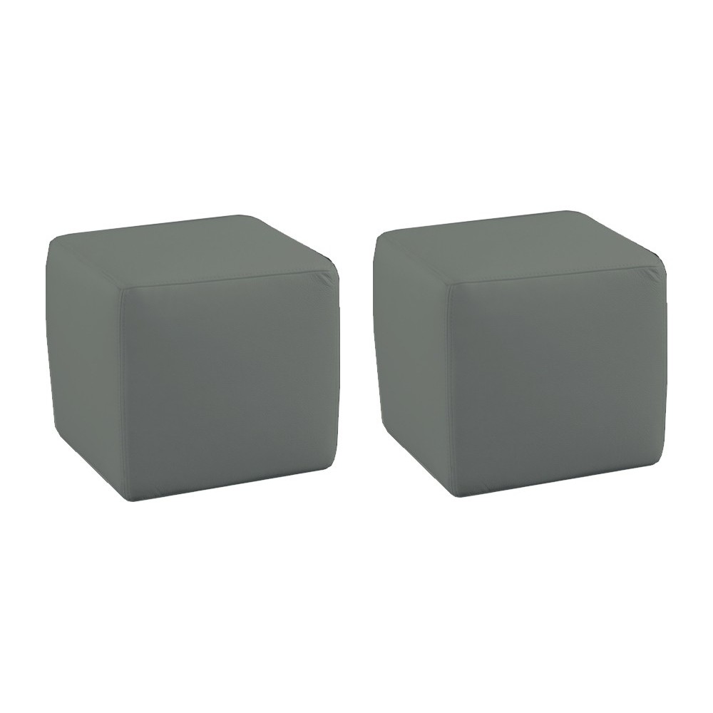 Ensemble de 2 poufs carrés en cuir, gris clair. Ensemble de 2 poufs carrés en cuir, gris clair.