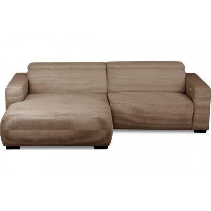 Canapé d'angle avec relax électrique , velours cotelé REVANO, marron angle gauche
