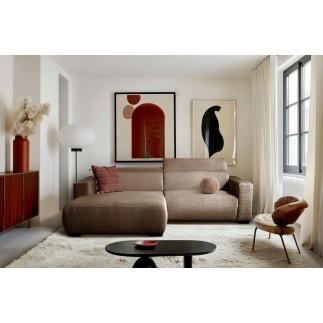 Canapé d'angle avec relax électrique , velours cotelé REVANO, marron angle gauche, 3 places