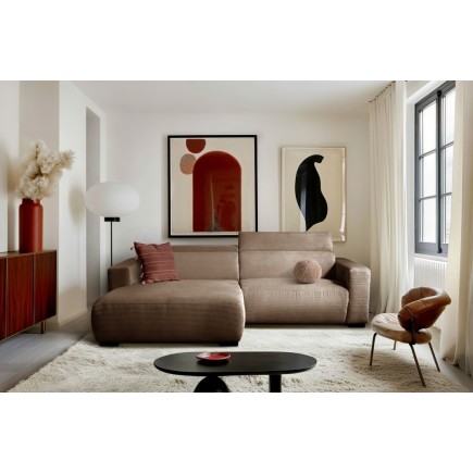 Canapé d'angle avec relax électrique , velours cotelé REVANO, marron angle gauche, 3 places