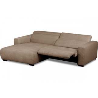 Canapé d'angle avec relax électrique , velours cotelé REVANO, marron angle gauche