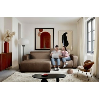 Canapé d'angle avec relax électrique , velours cotelé REVANO, marron angle gauche