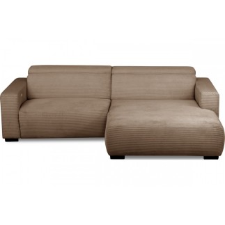 Canapé d'angle avec relax électrique en velours cotelé REVANO, marron, angle droit