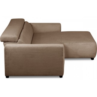 Canapé d'angle avec relax électrique en velours cotelé REVANO, marron, angle droit