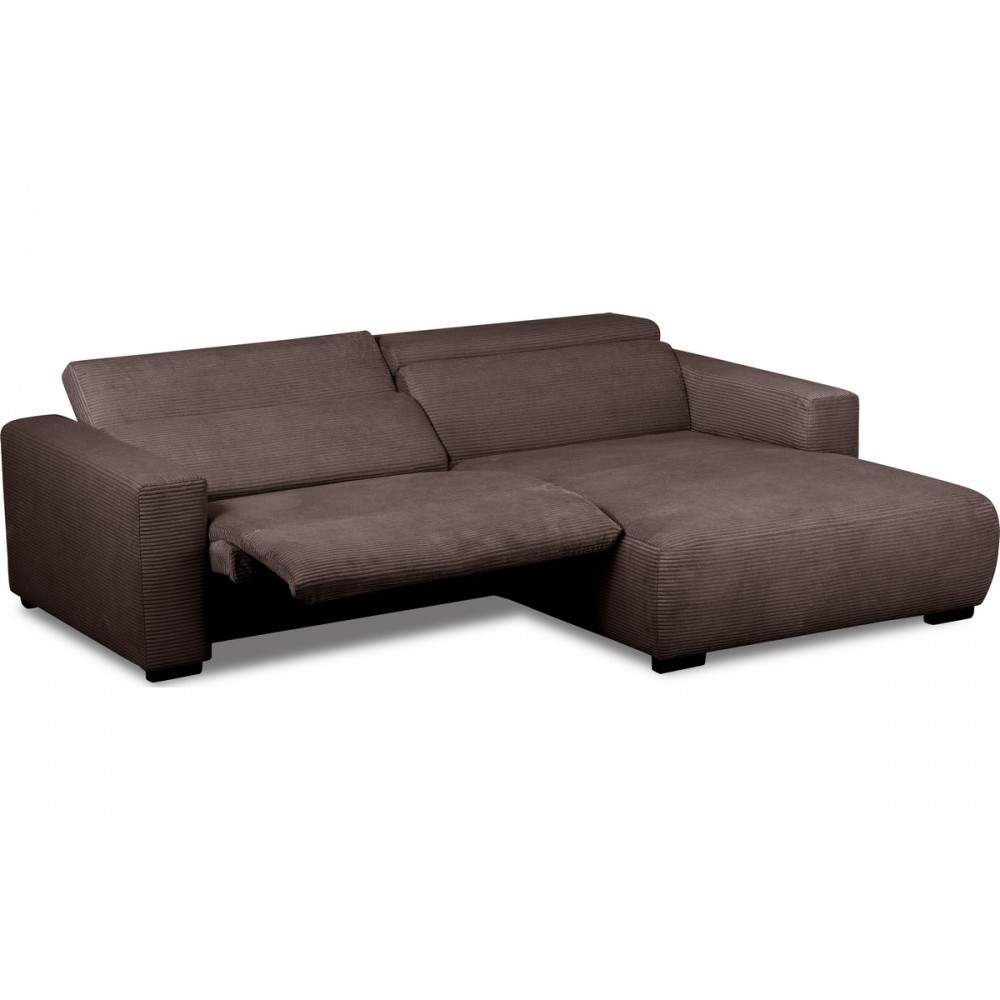 Canapé d'angle avec relax électrique en velours cotelé REVANO, chocolat, angle droit, 3 places Canapé d'angle avec relax électrique en velours cotelé REVANO, chocolat, angle droit, 3 places