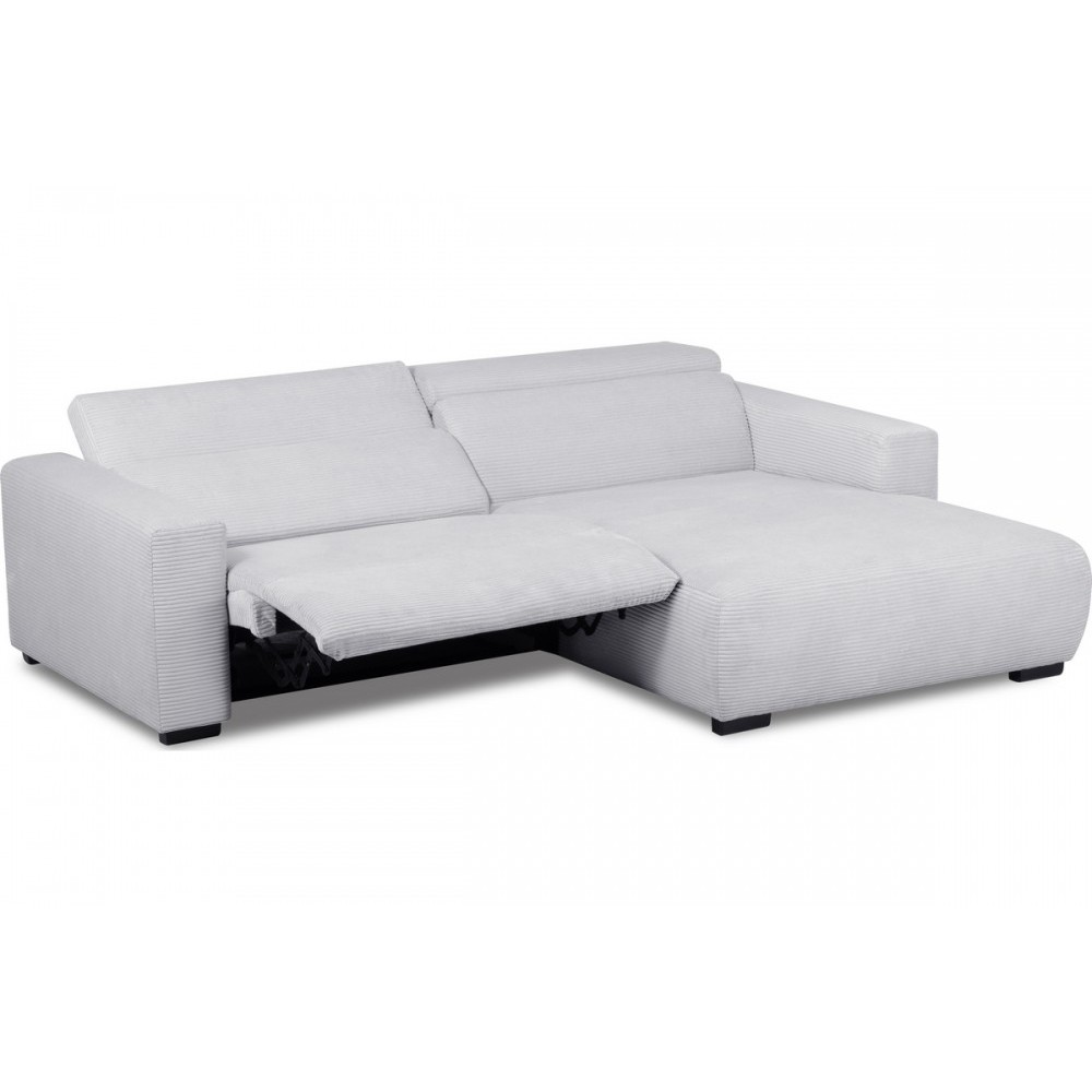 Canapé d'angle avec relax électrique en velours cotelé REVANO, gris clair, angle droit, 3 places Canapé d'angle avec relax électrique en velours cotelé REVANO, gris clair, angle droit, 3 places