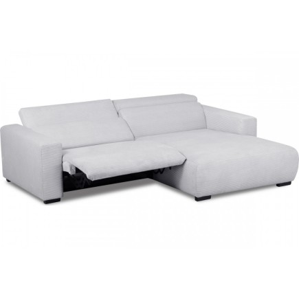 Canapé d'angle avec relax électrique en velours cotelé REVANO, gris clair, angle droit