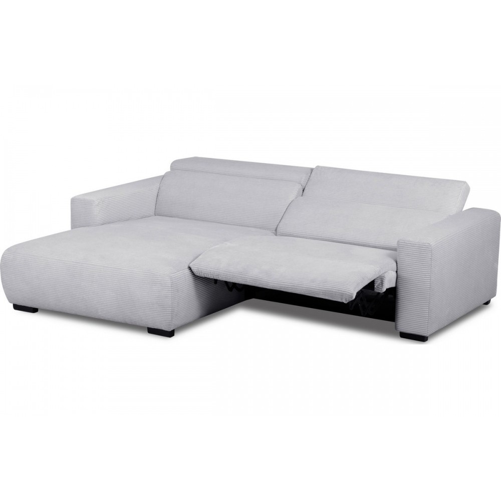 Canapé d'angle avec relax électrique en velours cotelé REVANO, gris clair angle gauche, 3 places Canapé d'angle avec relax électrique en velours cotelé REVANO, gris clair angle gauche, 3 places