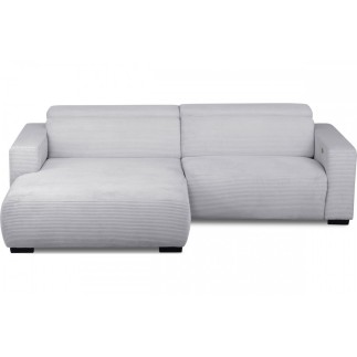 Canapé d'angle avec relax électrique en velours cotelé REVANO, gris clair angle gauche