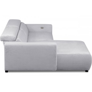 Canapé d'angle avec relax électrique en velours cotelé REVANO, gris clair angle gauche