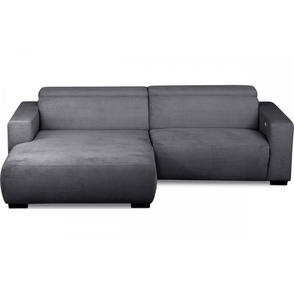 Canapé d'angle avec relax électrique en velours cotelé REVANO, gris foncé, angle gauche, 3 places Canapé d'angle avec relax électrique en velours cotelé REVANO, gris foncé, angle gauche, 3 places