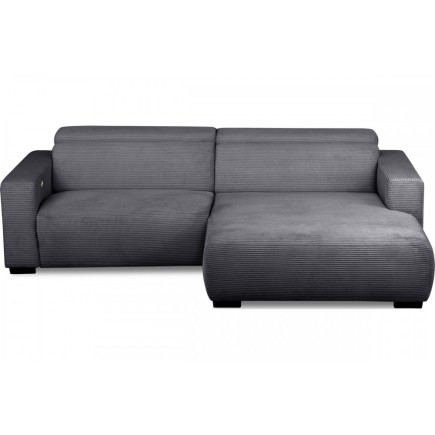 Canapé d'angle avec relax électrique en velours cotelé REVANO, gris foncé, angle droit