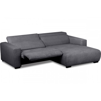 Canapé d'angle avec relax électrique en velours cotelé REVANO, gris foncé, angle droit