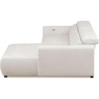 Canapé d'angle avec relax électrique en velours cotelé REVANO, ivoire, angle droit