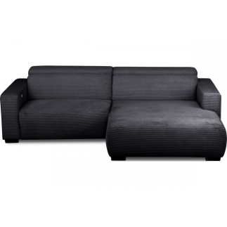 Canapé d'angle avec relax électrique en velours cotelé REVANO, noir, angle droit