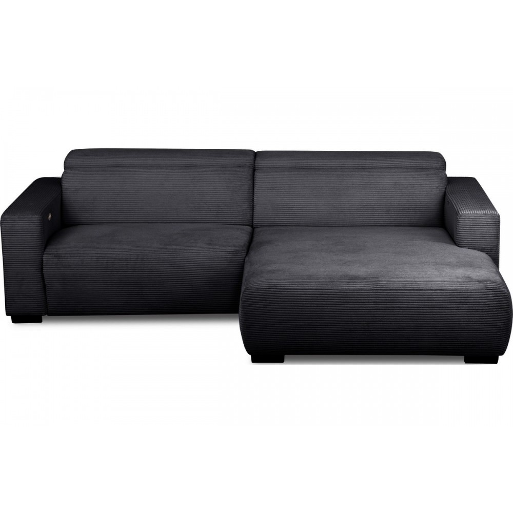 Canapé d'angle avec relax électrique en velours cotelé REVANO, noir, angle droit, 3 places