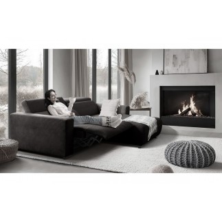 Canapé d'angle avec relax électrique en velours cotelé REVANO, noir, angle droit, 3 places