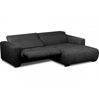 Canapé d'angle avec relax électrique en velours cotelé REVANO, noir, angle droit