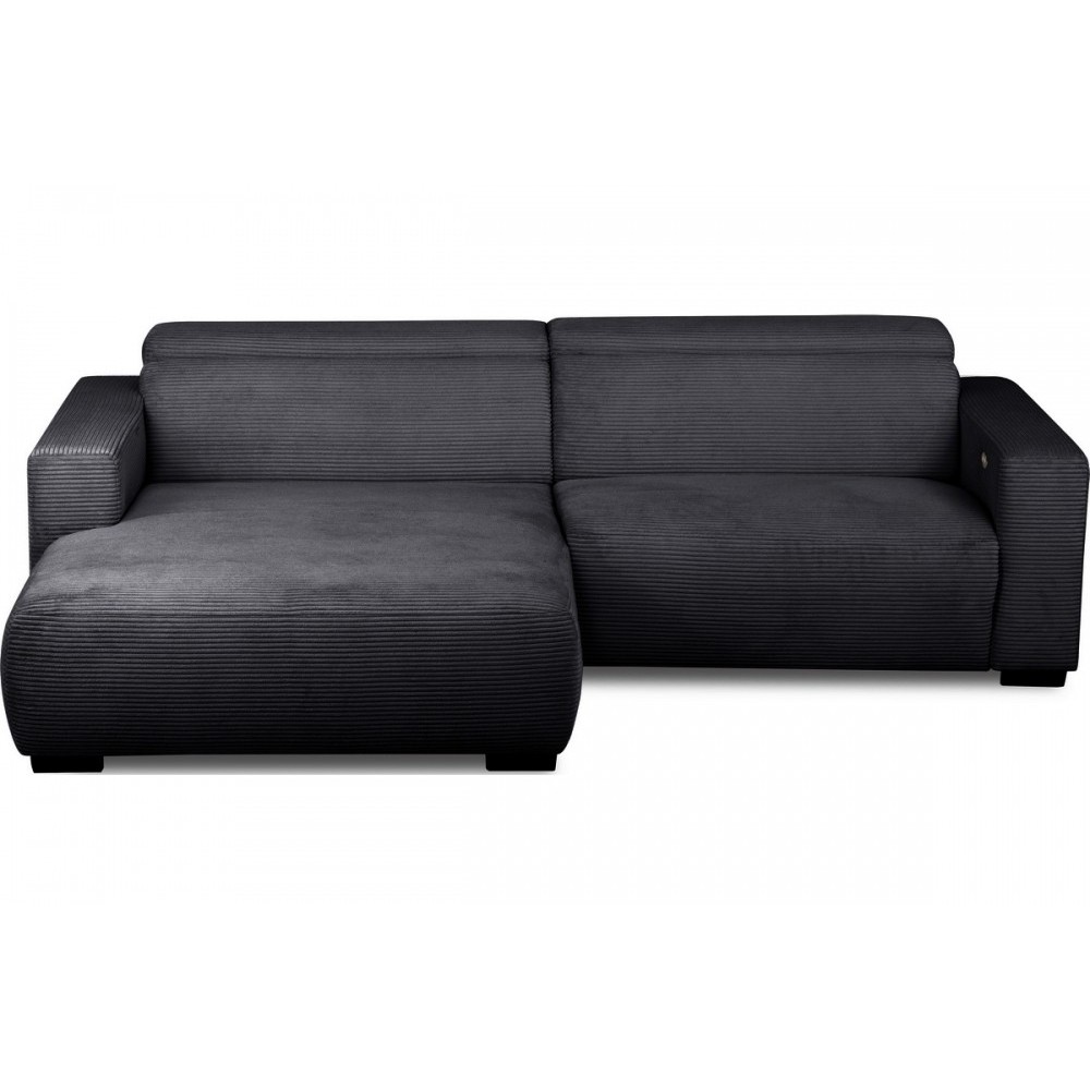 Canapé d'angle avec relax électrique , velours cotelé REVANO, noir, angle gauche, 3 places Canapé d'angle avec relax électrique , velours cotelé REVANO, noir, angle gauche, 3 places