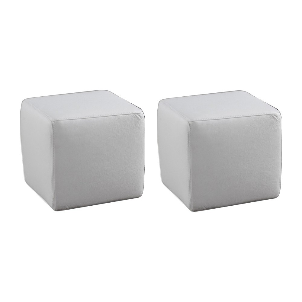 Ensemble de 2 poufs carrés en cuir, blanc. Ensemble de 2 poufs carrés en cuir, blanc.