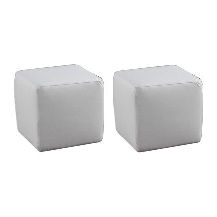 Ensemble de 2 poufs carrés en cuir, blanc.