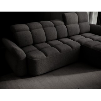 Canapé d'angle profondeur réglable, BENSON en tissu bouclette Luxe - gris anthracite, 4-5 places, angle droit (vu de face)