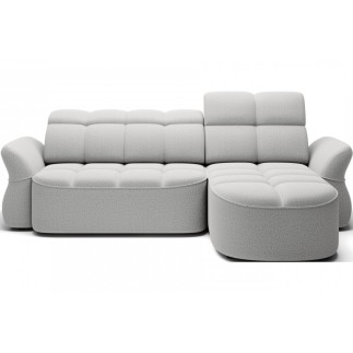 Canapé d'angle profondeur réglable BENSON velours Luxe gris clair, 4-5 places, angle droit (vu de face)