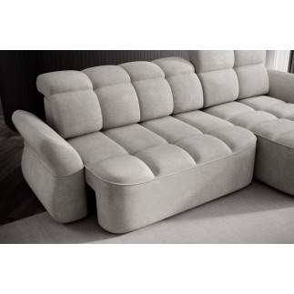 Canapé d'angle profondeur réglable BENSON velours Luxe gris clair, 4-5 places, angle droit (vu de face)