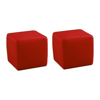 Ensemble de 2 poufs carrés en cuir, rouge.