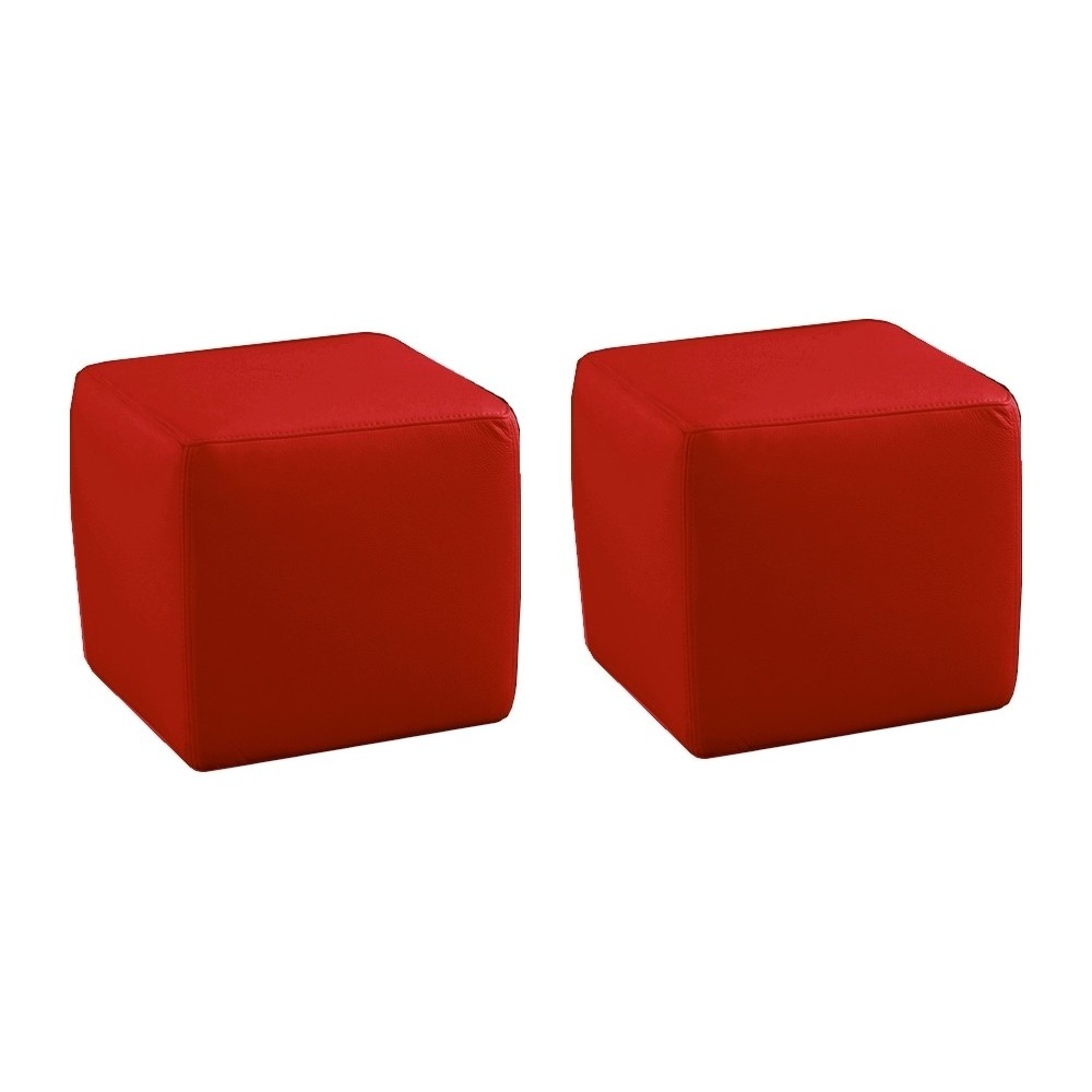 Ensemble de 2 poufs carrés en cuir, rouge. Ensemble de 2 poufs carrés en cuir, rouge.