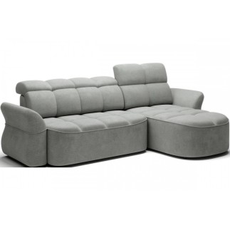 Canapé d'angle profondeur réglable BENSON velours Luxe gris clair, 4-5 places, angle droit (vu de face)
