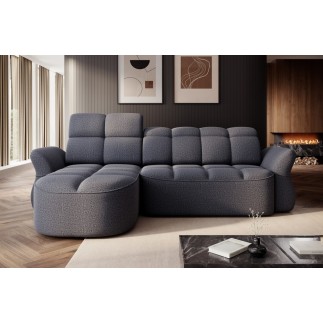 - Canapé d'angle profondeur réglable BENSON velours Luxe gris foncé 4-5 places, angle gauche (vu de face)