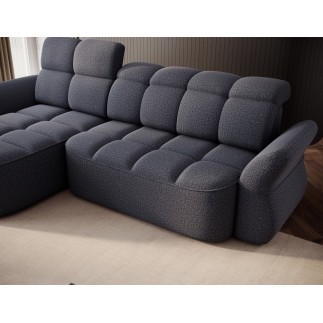 - Canapé d'angle profondeur réglable BENSON velours Luxe gris foncé 4-5 places, angle gauche (vu de face)