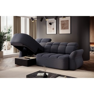- Canapé d'angle profondeur réglable BENSON velours Luxe gris foncé 4-5 places, angle gauche (vu de face)