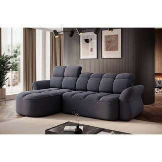 - Canapé d'angle profondeur réglable BENSON velours Luxe gris foncé 4-5 places, angle gauche (vu de face)