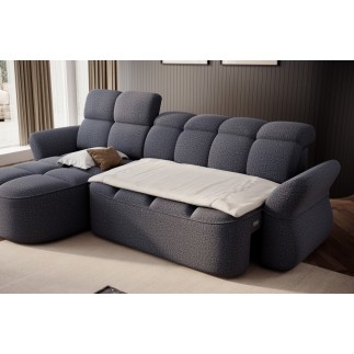 - Canapé d'angle profondeur réglable BENSON velours Luxe gris foncé 4-5 places, angle gauche (vu de face)